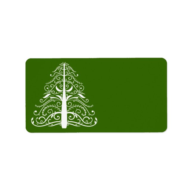 Weißer Weihnachtsbaum auf Grün Adressaufkleber (Vorne)