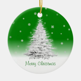 Weißer Weihnachtsbaum auf grüner Verzierung Keramik Ornament