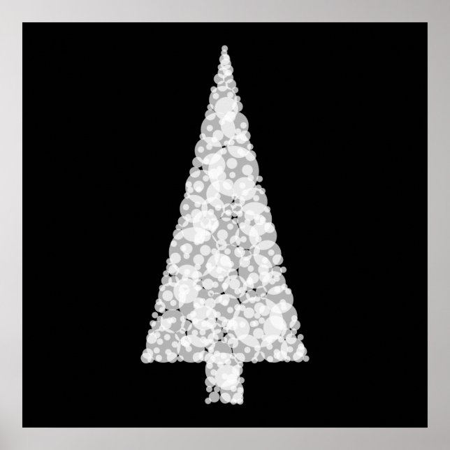 Weißer Weihnachtsbaum. Auf Schwarz. Stilvoll. Poster (Vorne)