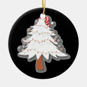 Weißer Weihnachtsbaum auf schwarzem Hintergrund Keramik Ornament