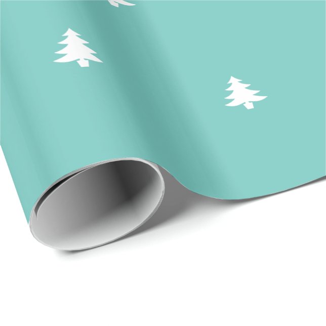 Weißer Weihnachtsbaum Ikonisches Muster Aquamarin Geschenkpapier (Rolleneckpunkt)