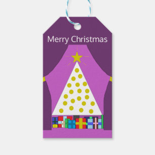 Weißer Weihnachtsbaum mit Lila Vorhängen Geschenkanhänger
