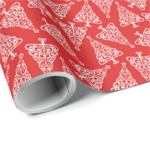 Weißer Weihnachtsbaum mit rotem Backing Geschenkpapier