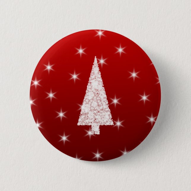 Weißer Weihnachtsbaum mit Sternen auf Rot Button (Vorderseite)