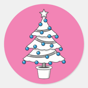 Weißer Weihnachtsbaum Runder Aufkleber