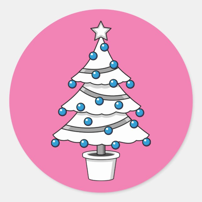Weißer Weihnachtsbaum Runder Aufkleber (Vorderseite)