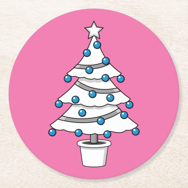 Weißer Weihnachtsbaum Runder Pappuntersetzer (Vorderseite)