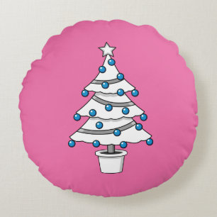 Weißer Weihnachtsbaum Rundes Kissen