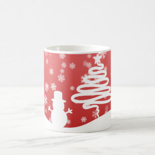 Weißer Weihnachtsbaum und Schneemann Kaffeetasse
