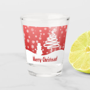 Weißer Weihnachtsbaum und Schneemann Schnapsglas