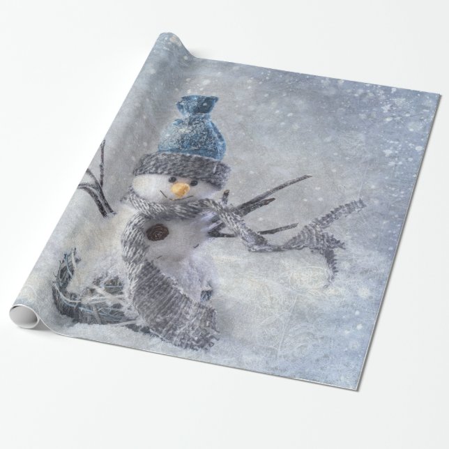 Weißer Weihnachtsschneemann Geschenkpapier (Ungerollt)