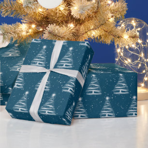 Weißer Weihnachtssternbaum in Blau Geschenkpapier