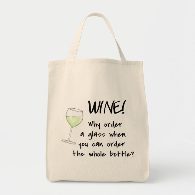 Weißer Wein-Auftrags-ganze Flaschen-lustige Tragetasche (Vorne)