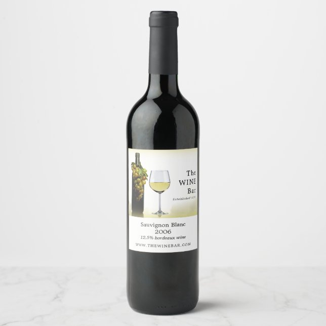 Weißer Wein & Trauben, Bar/Weinkeller Weinetikett (Vorderseite)