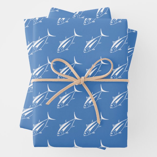 Weißer Weißer Thunfisch auf Ägäischem Blau im groß Geschenkpapier Set (Beispiel)