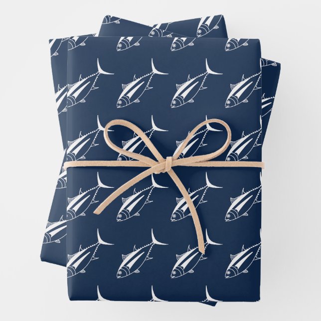 Weißer Weißer Thunfisch auf Meeresblau im großen S Geschenkpapier Set (Beispiel)