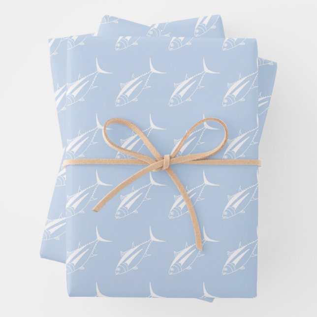 Weißer Weißer Thunfisch auf Pastellblau im großen  Geschenkpapier Set (Beispiel)