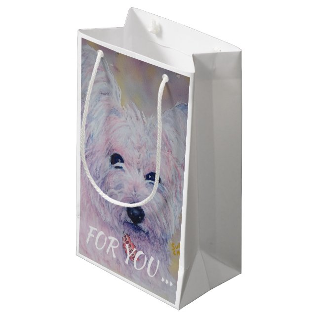 WEISSER WESTLICHER HIGHLAND TERRIER KLEINE GESCHENKTÜTE (Vorderseite Schrägansicht)
