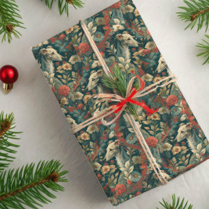 Weißer Whippet oder Iggie William Morris Stil Blum Geschenkpapier