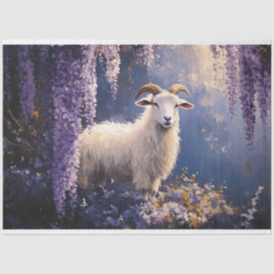 Weißer Widder und Wisterienblüten Dekupage Seidenpapier