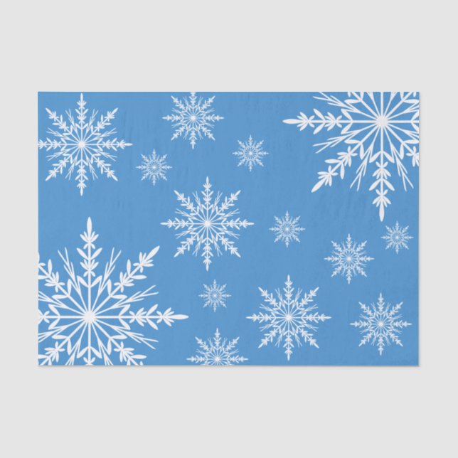 Weißer Winter Schneeflocken auf blau Seidenpapier (Vorderseite)