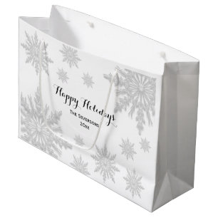 Weißer Winter Schneeflocken Happy Holidays Große Geschenktüte