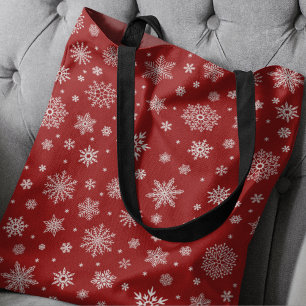 Weißer Winter Schneeflocken hell rot Tasche