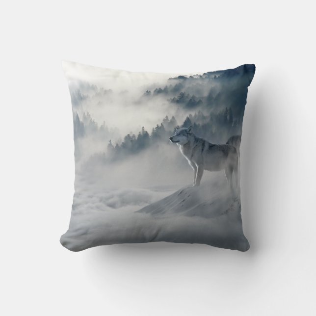 Weißer Winter Wolf im Schneekissen Kissen (Vorderseite)