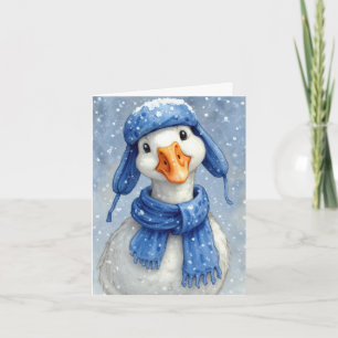 Weißer Wintergans mit blauem Schal Karte