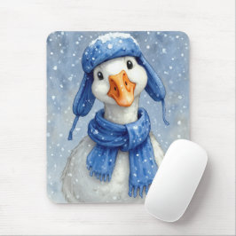 Weißer Wintergans mit blauem Schal Mousepad