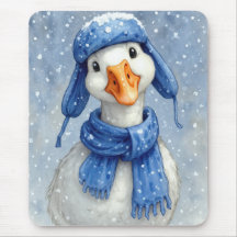 Weißer Wintergans mit blauem Schal