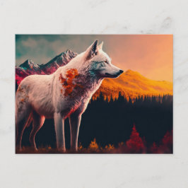 Weißer Wolf im Berg bei Sonnenaufgang Postkarte