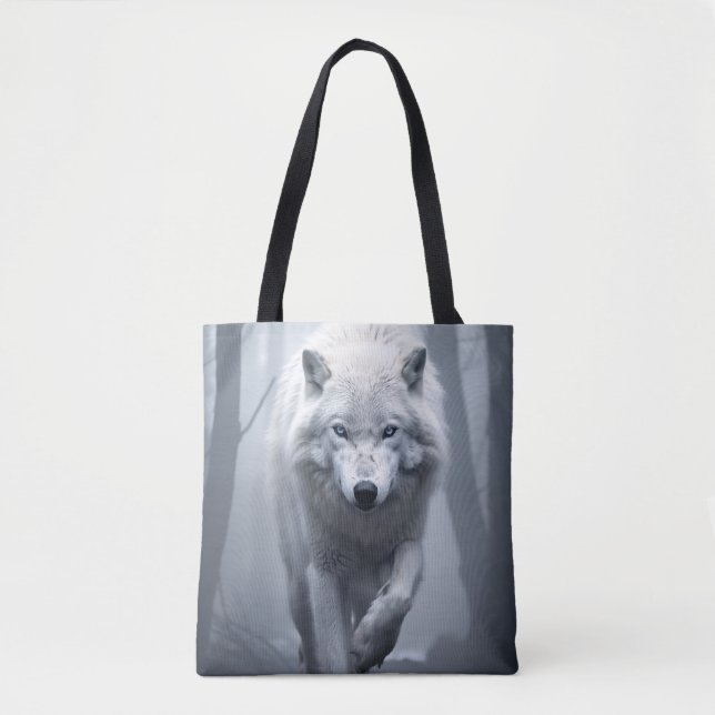 Weißer Wolf im Foggy Forest Tasche (Vorderseite)