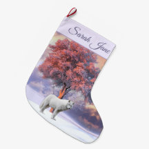 Weißer Wolf im Winter | Rosa Weihnachten Strumpf
