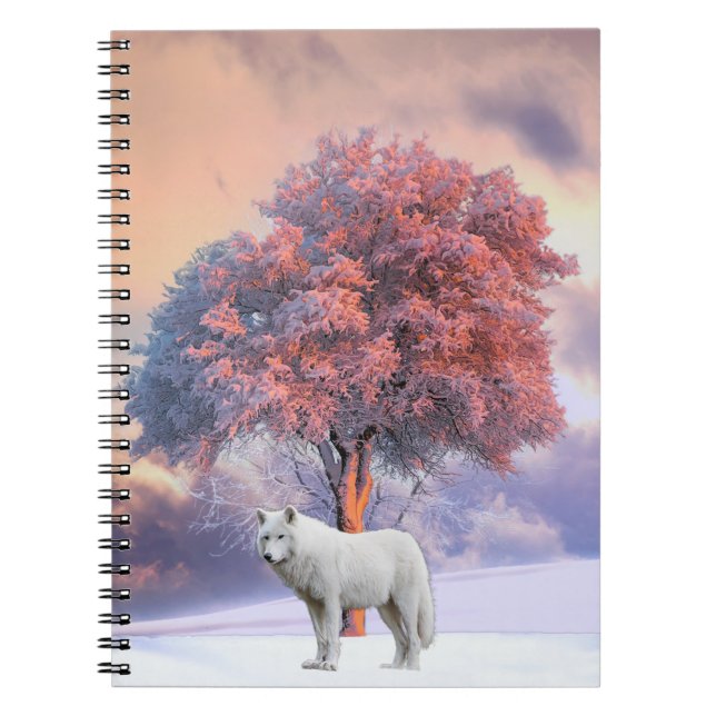 Weißer Wolf im Winter | SpiralNotebook Notizblock (Vorderseite)