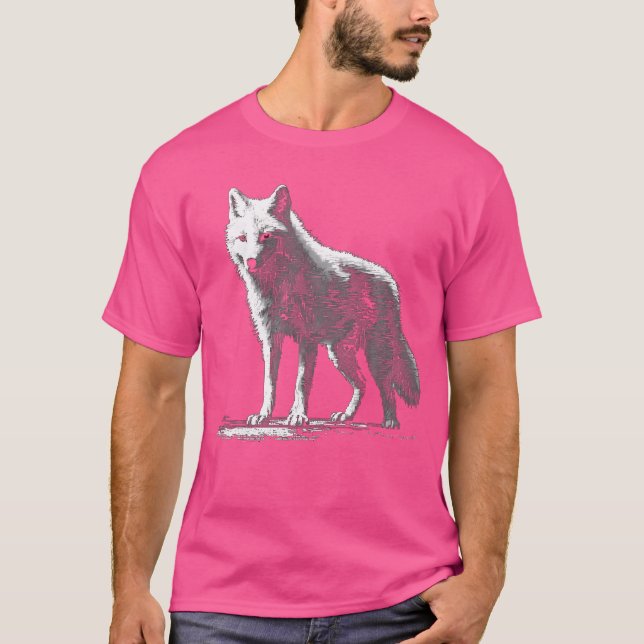 Weißer Wolf in Pixels Tierkunstmotiv Wolf T-Shirt (Vorderseite)
