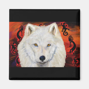 Weißer Wolf Kokopelli Magnet