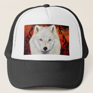 Weißer Wolf Kokopelli Truckerkappe