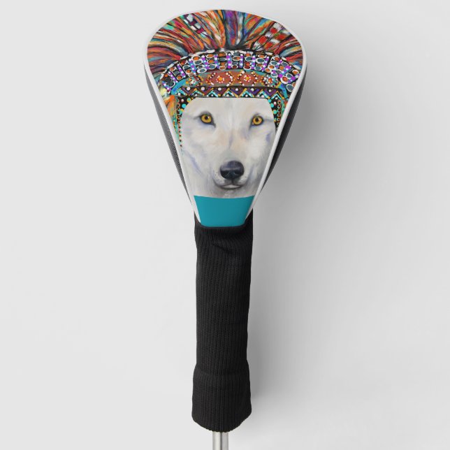 Weißer Wolf Kunst Golf Headcover (Vorderseite)