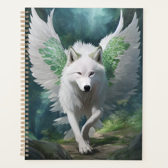 Weißer Wolf mit Flügeln Planer (Vorderseite)