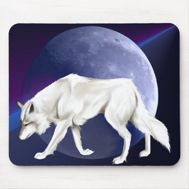 Weißer Wolf mit Halbmond Mousepad (Vorne)