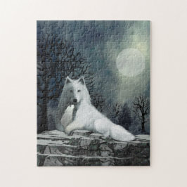 Weißer Wolf mit Puzzle