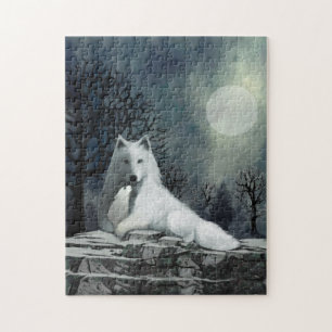 Weißer Wolf mit Puzzle