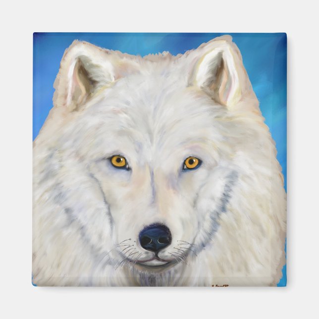 Weißer Wolf-Porträt Magnet (Vorne)