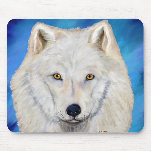 Weißer Wolf-Porträt Mousepad (Vorne)