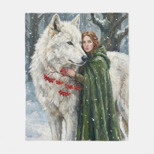 Weißer Wolf Rotschopf Druidin Winterbeeren Fantasy