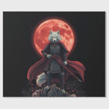 Weißer Wolf-Samurai unter dem karmesinroten Blutmo
