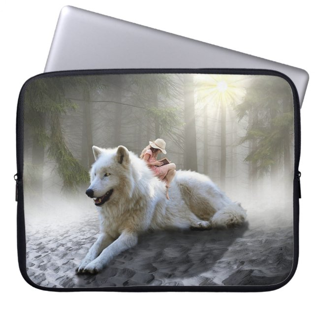 Weißer Wolf und Kind Laptopschutzhülle (Vorderseite)