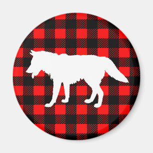 Weißer Wolf und rustikaler Schwarzer Buffalo Karo Magnet