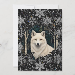 Weißer Wolf Vintage Boho Wald Forst Feiertagskarte